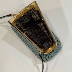 Fendi First Borsa piccola in pelle intrecciata Azzurro