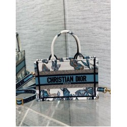 Dior Mini Book Tote con tracolla Toile de Jouy Mexico Ricamo Blu