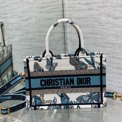 Dior Mini Book Tote con tracolla Toile de Jouy Mexico Ricamo Blu