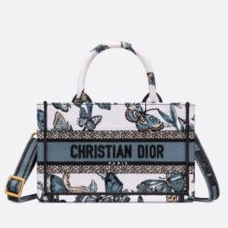 Dior Mini Book Tote con tracolla Toile de Jouy Mexico Ricamo Blu