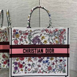Borsa Dior Large Book Tote Bag Multicolor Florilegio Ricamo Bianco