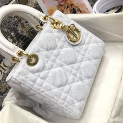 Borsa Dior Medium Lady D-Lite Tessuto Tecnico Macrocannage Bianco