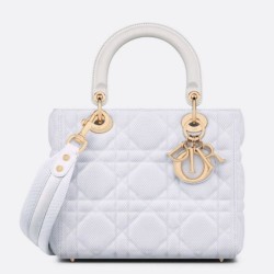 Borsa Dior Medium Lady D-Lite Tessuto Tecnico Macrocannage Bianco