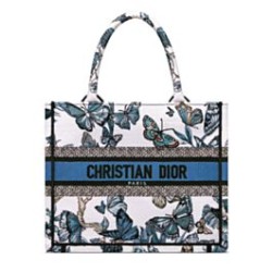 Borsa tote Christian Dior piccola Dior Book ricamata con un blu notte bianco e pastello