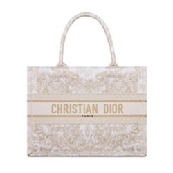 Christian Dior Borsa tote media Dior Book dorata Con motivo Butterfly Around The World color oro e bianco