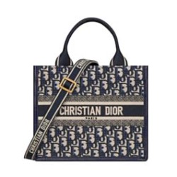 Borsa tote Christian Dior piccola Dior Book Ricami Dior Oblique blu scuro e pelle di vitello