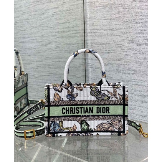 Replica Christian Dior Mini Dior Book Tote Bag verde con cinturino ricamato con motivo Toile de Jouy Mexico