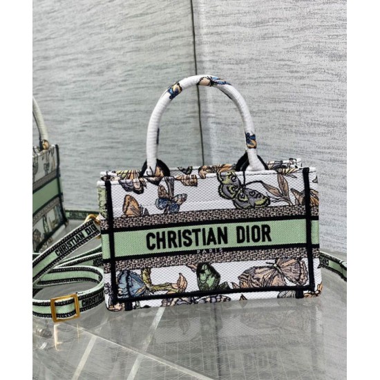 Replica Christian Dior Mini Dior Book Tote Bag verde con cinturino ricamato con motivo Toile de Jouy Mexico