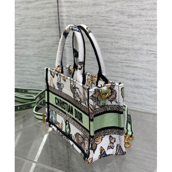Replica Christian Dior Mini Dior Book Tote Bag verde con cinturino ricamato con motivo Toile de Jouy Mexico