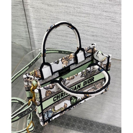 Replica Christian Dior Mini Dior Book Tote Bag verde con cinturino ricamato con motivo Toile de Jouy Mexico