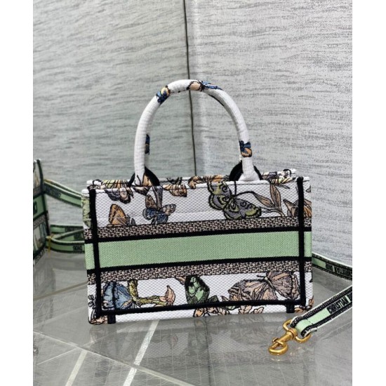 Replica Christian Dior Mini Dior Book Tote Bag verde con cinturino ricamato con motivo Toile de Jouy Mexico