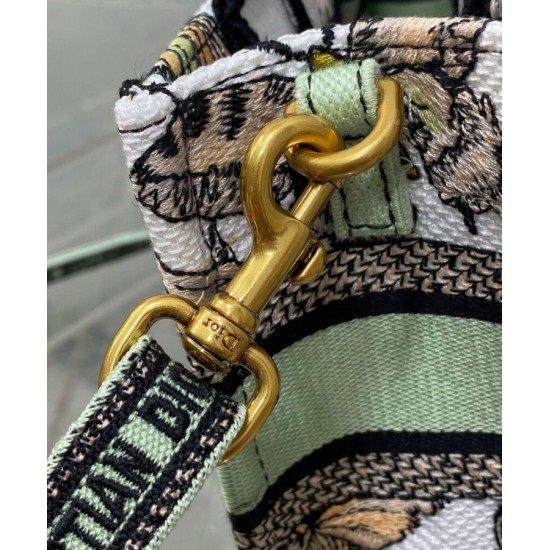 Replica Christian Dior Mini Dior Book Tote Bag verde con cinturino ricamato con motivo Toile de Jouy Mexico