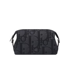Borsa da toilette Christian Dior Nero Maxi Dior Oblique jacquard Ottone con finitura rutenio Firma Dior