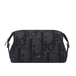 Borsa da toilette Christian Dior Nero Maxi Dior Oblique jacquard Ottone con finitura rutenio Firma Dior