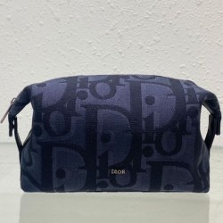 Borsa da toilette Christian Dior Nero Maxi Dior Oblique jacquard Ottone con finitura rutenio Firma Dior