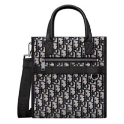 Borsa da uomo Christian Dior Safari North-South Tote Blu scuro Dior Oblique jacquard