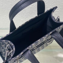 Borsa da uomo Christian Dior Safari North-South Tote Blu scuro Dior Oblique jacquard