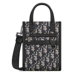 Mini borsa tote Christian Dior Safari Nord-Sud Jacquard Dior Oblique blu scuro