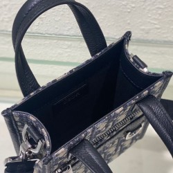 Mini borsa tote Christian Dior Safari Nord-Sud Jacquard Dior Oblique blu scuro