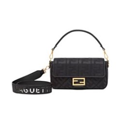 Borsa baguette media Fendi con motivo FF in rilievo 8BR600 nera