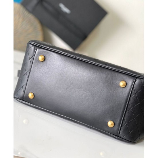 Replica Borsone YSL Saint Laurent Lyia con cassandre e impunture trapuntate a rombi nere