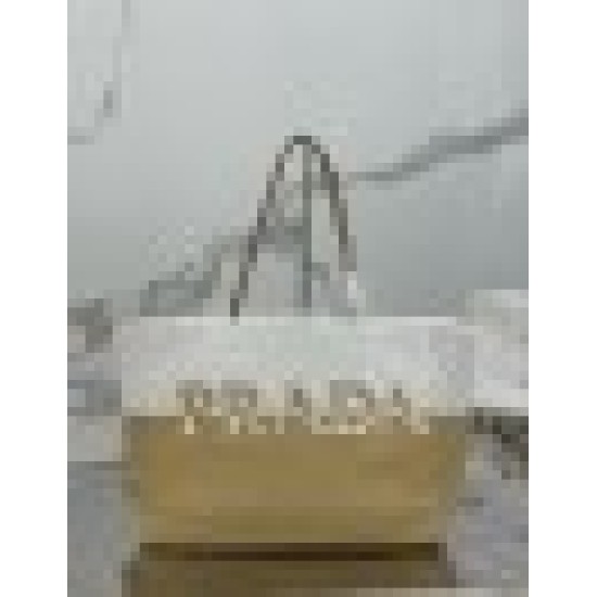 Replica Prada Borsa tote grande Prada all'uncinetto in filato effetto rafia Beige/Bianco