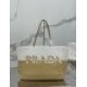 Replica Prada Borsa tote grande Prada all'uncinetto in filato effetto rafia Beige/Bianco
