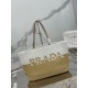Replica Prada Borsa tote grande Prada all'uncinetto in filato effetto rafia Beige/Bianco