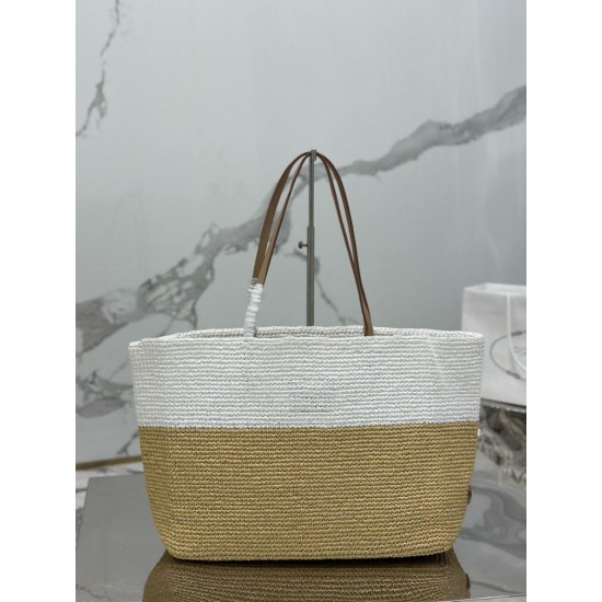 Replica Prada Borsa tote grande Prada all'uncinetto in filato effetto rafia Beige/Bianco