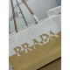 Replica Prada Borsa tote grande Prada all'uncinetto in filato effetto rafia Beige/Bianco