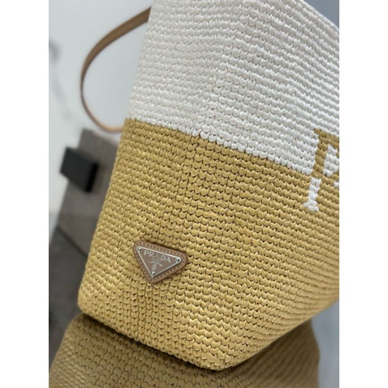 Replica Prada Borsa tote grande Prada all'uncinetto in filato effetto rafia Beige/Bianco