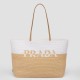 Replica Prada Borsa tote grande Prada all'uncinetto in filato effetto rafia Beige/Bianco