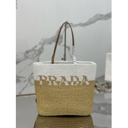 Prada Borsa Tote Prada Crochet piccola Borsa Prada in filato effetto rafia Beige/Bianco