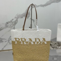 Prada Borsa Tote Prada Crochet piccola Borsa Prada in filato effetto rafia Beige/Bianco