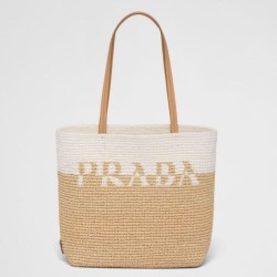 Prada Borsa Tote Prada Crochet piccola Borsa Prada in filato effetto rafia Beige/Bianco