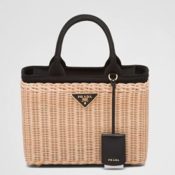Borsa Tote Prada in vimini e tela nera