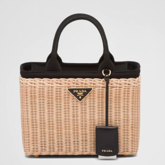 Replica Borsa Tote Prada in vimini e tela nera