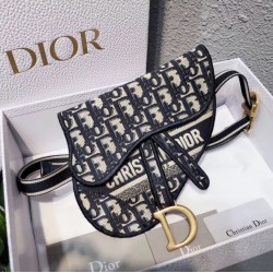 Dior Saddle Pouch Marsupio Oblique Tela Blu