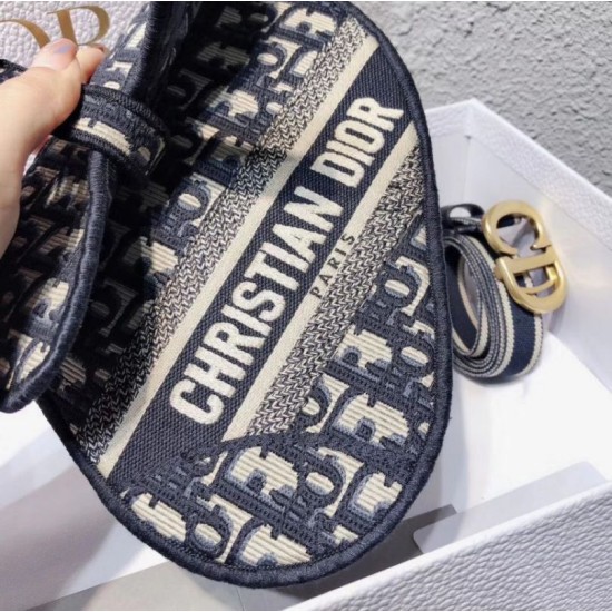 Replica Dior Saddle Pouch Marsupio Oblique Tela Blu