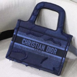 Dior Mini Book Tote Borsa Dior Tela mimetica Blu