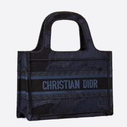 Dior Mini Book Tote Borsa Dior Tela mimetica Blu