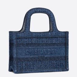 Dior Mini Book Tote Borsa Dior Tela Obliqua Denim Blu