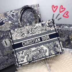 Borsa tote Dior piccola a libro Toile De Jouy con motivo tela blu