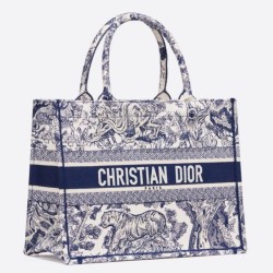 Borsa tote Dior piccola a libro Toile De Jouy con motivo tela blu