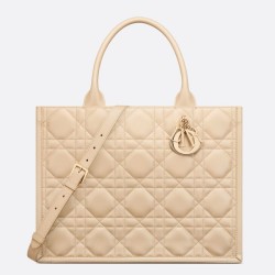 Borsa Dior Media Book Tote con tracolla Borsa Dior Macrocannage Beige
