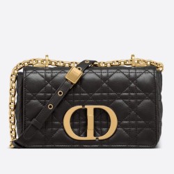 Borsa Dior piccola Caro in pelle di vitello Cannage nera