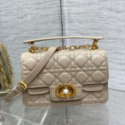 Borsa Dior Jolie piccola con manico superiore Dior Cannage Beige