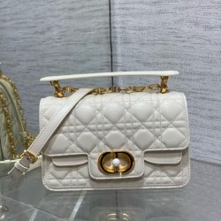 Borsa Dior piccola Jolie con manico superiore Dior Cannage bianca