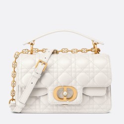 Borsa Dior piccola Jolie con manico superiore Dior Cannage bianca