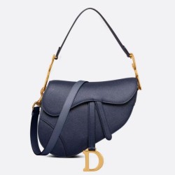 Borsa Saddle Dior con tracolla in pelle di vitello granulata blu indaco